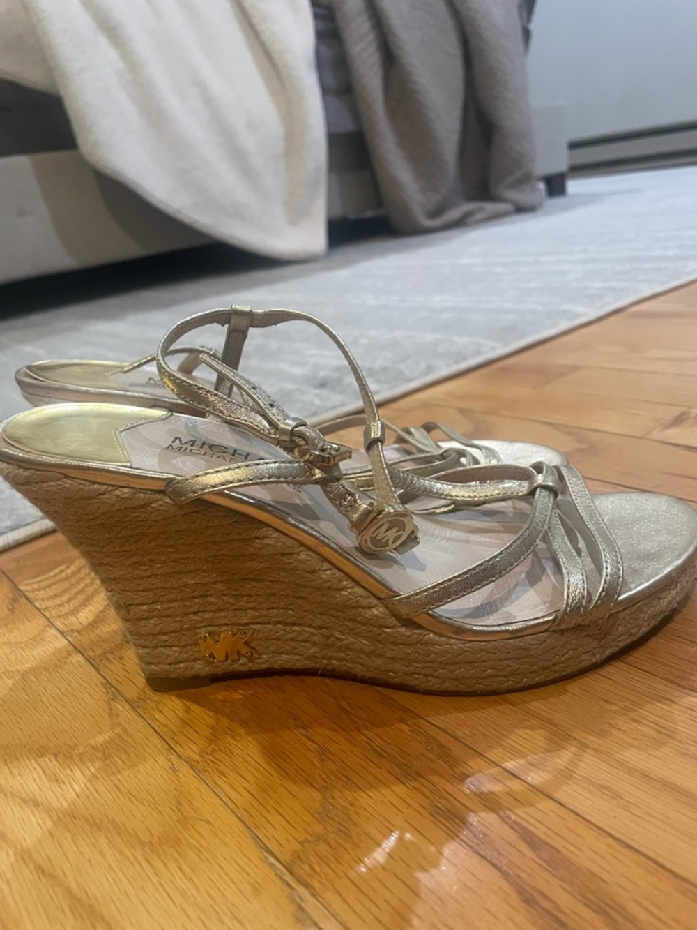 MICHAEL Michael Kors Metallic Gold Espadrille Wedge Sandals